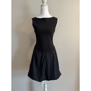 Ever New Melbourne Jordyn Mixed Media Black Bubble Hem Mini Dress USA 4 Chic